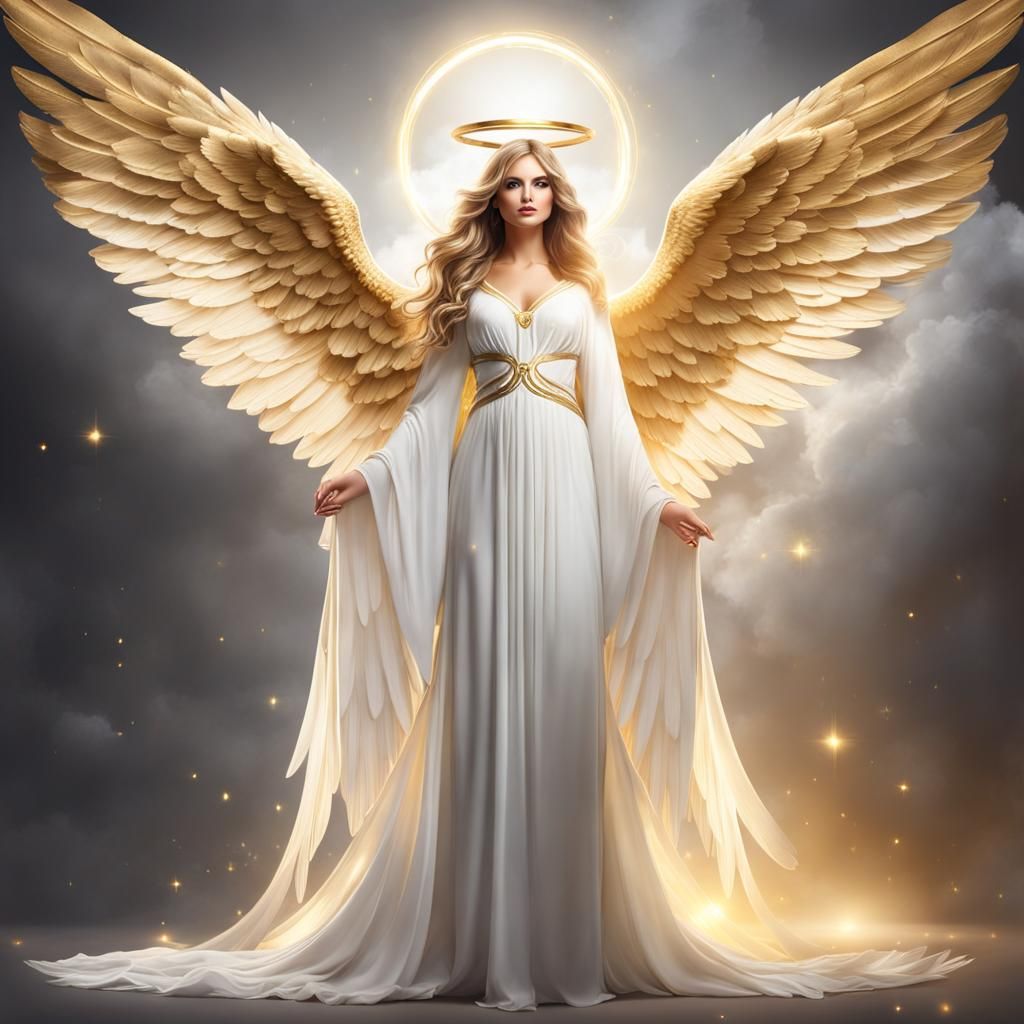 Angel with White Wings and Golden Halo