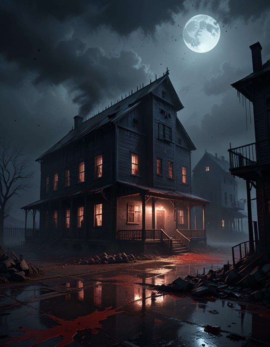 Dark Fantasy Slaughterhouse Under Starless Sky