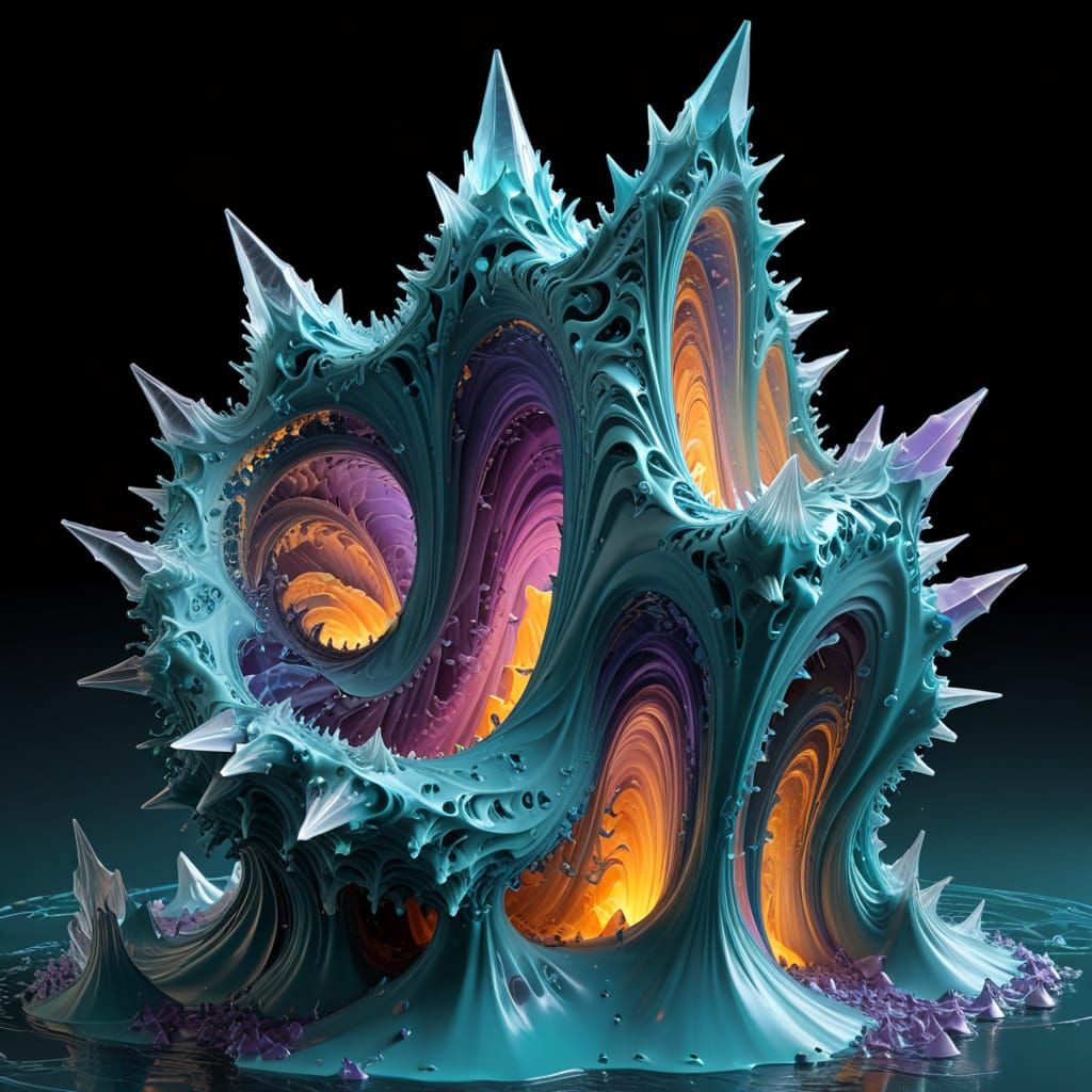 Surreal Crystalline Spire in Chaotic Sea