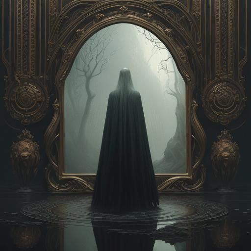 Mystical Reflection: Man and Woman in Ornate Mirror