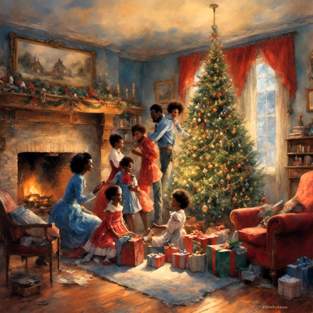 African American Family Celebrates Christmas