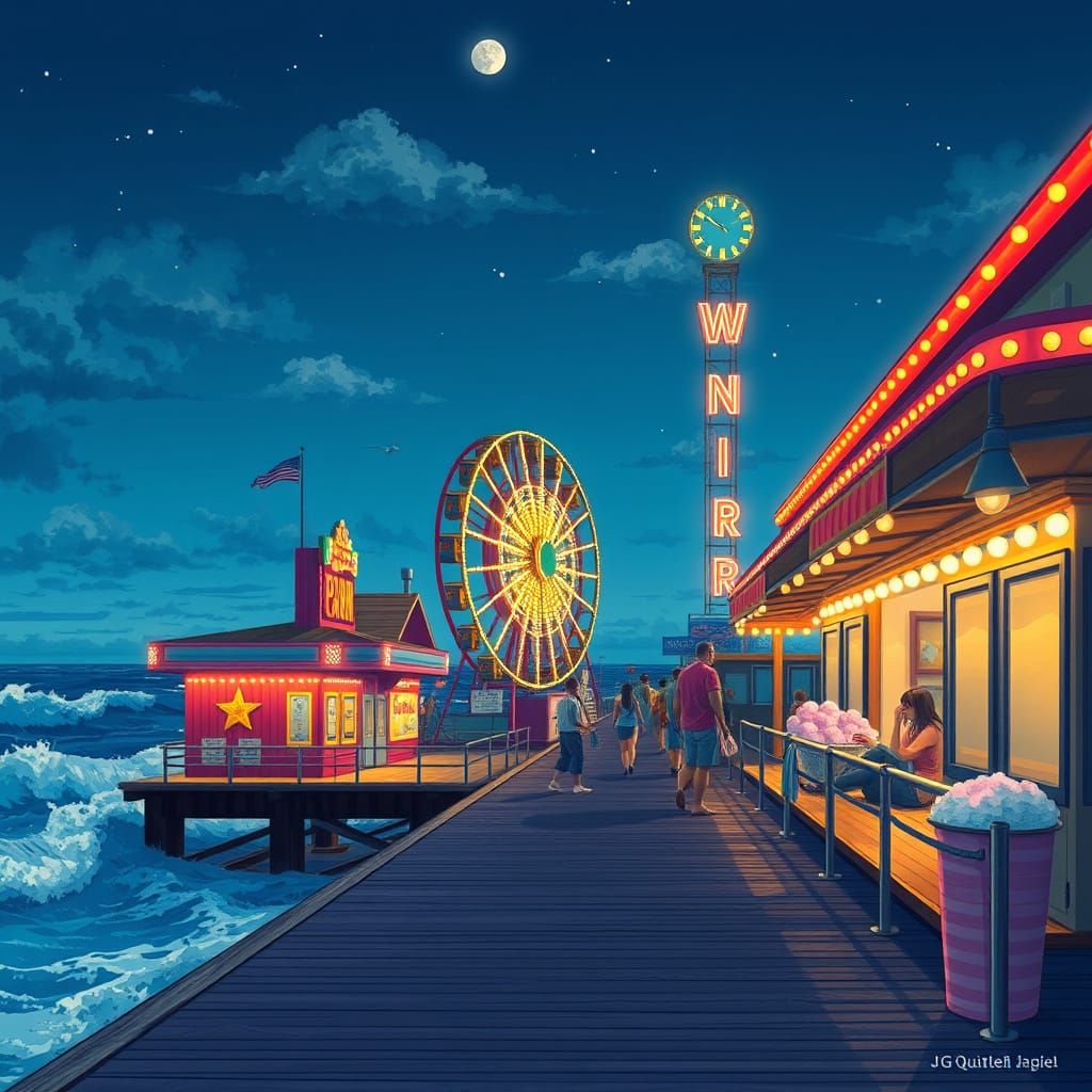Summer Boardwalk Scene in Nostalgic Style