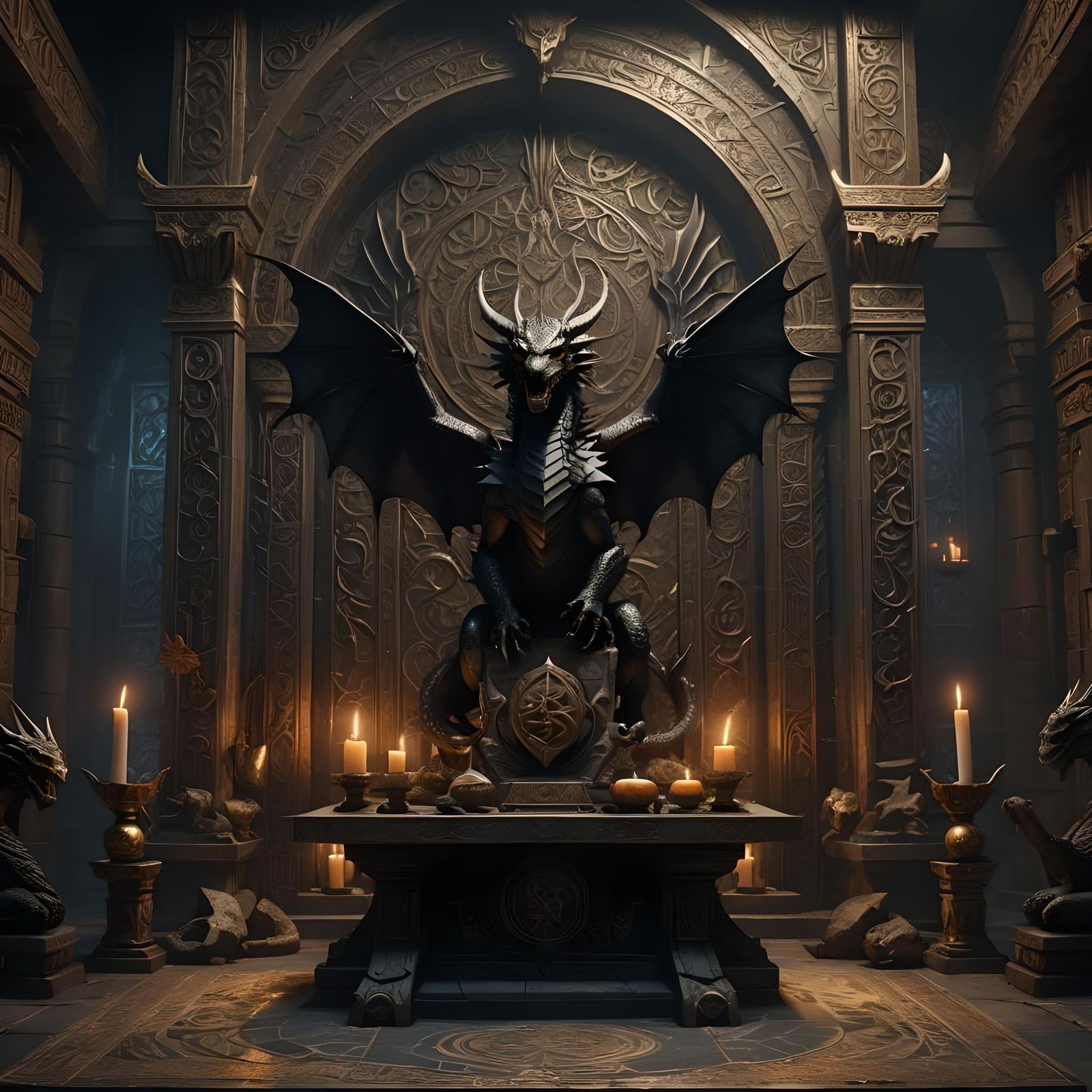 Tiamat's Eerie Altar in Dark Arab Room