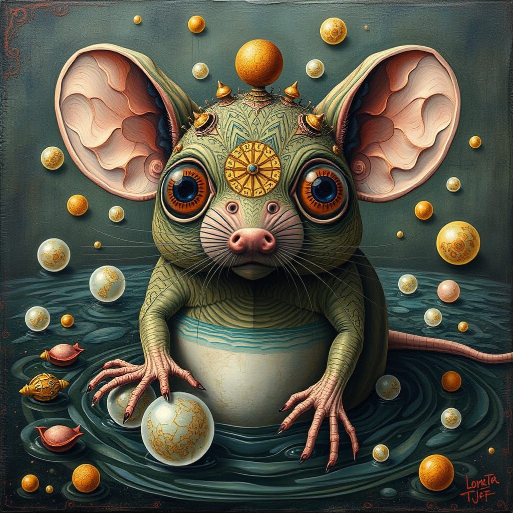 Surreal Mouse in Impasto Folk Art Style
