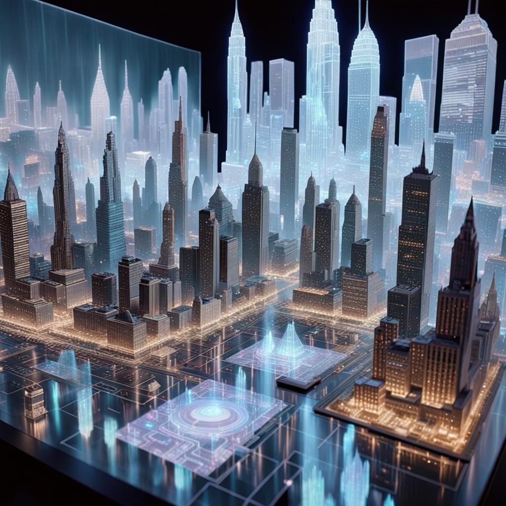 Futuristic Holographic City in Digital Art Style