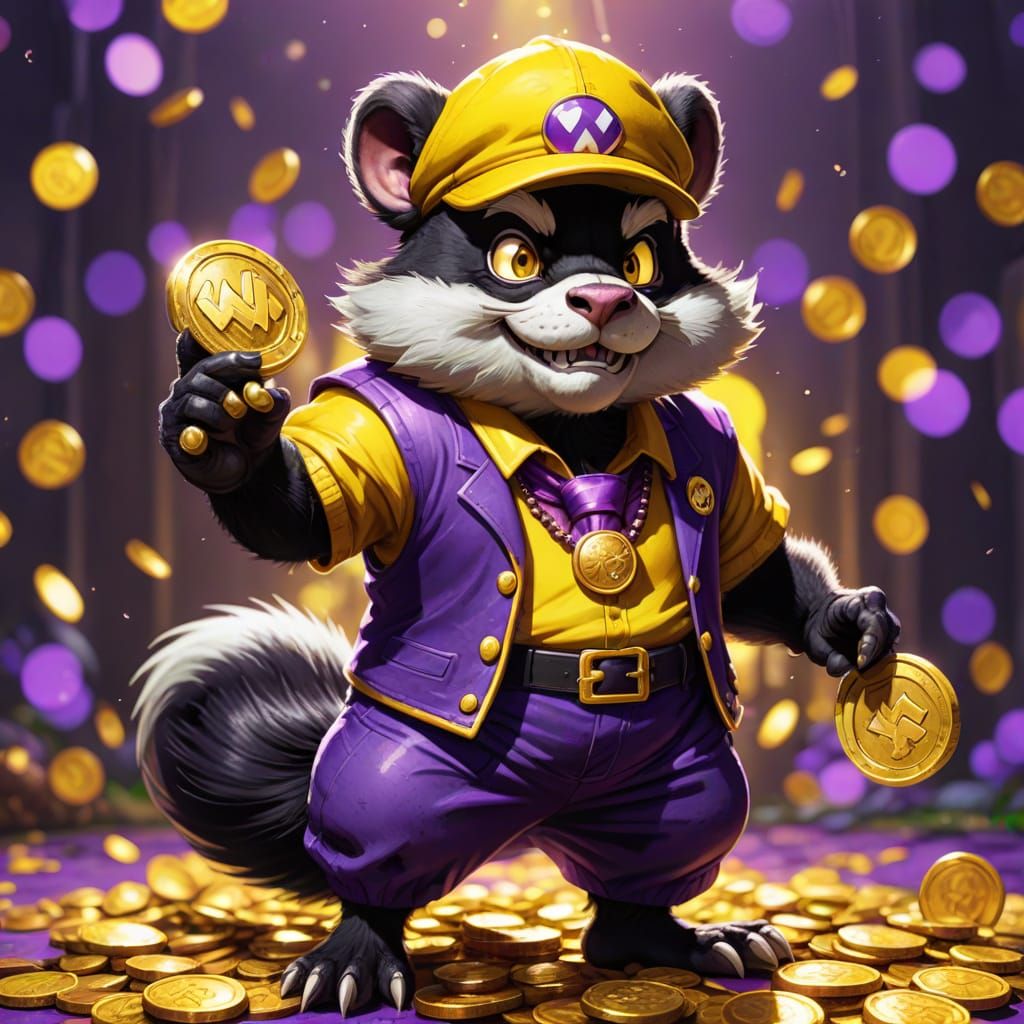 Skunk as Wario Concept Art in Cartoon Style