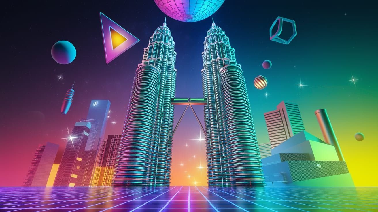 Petronas Towers in Retro-Futuristic Surrealism