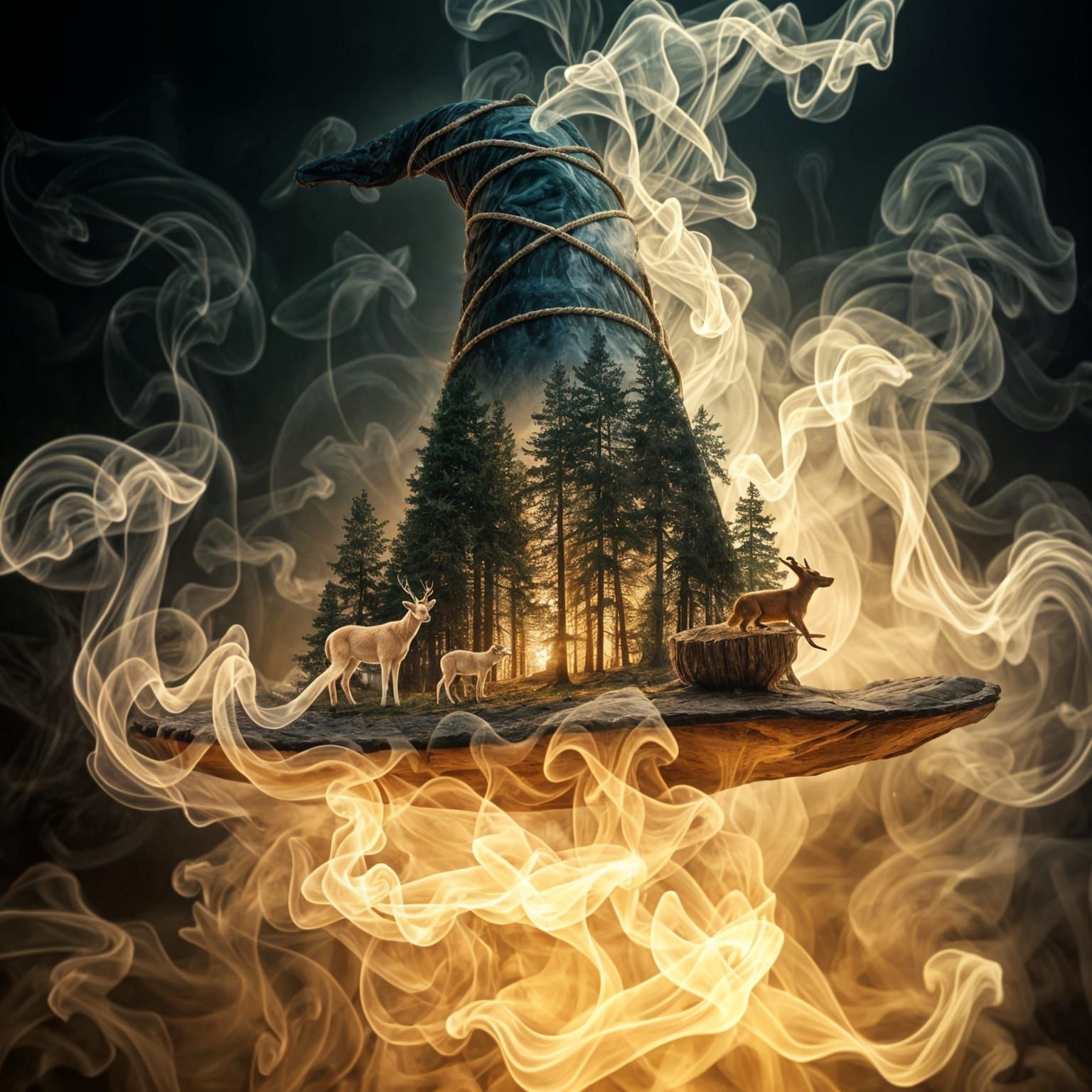 Fantasy Witch Hat with Forest and Animals