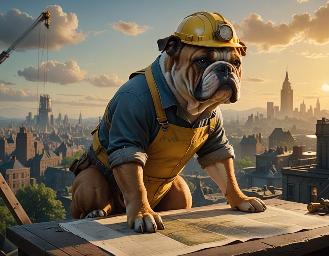 Anthropomorphic Bulldog Construction Worker in Epic Cinemati...