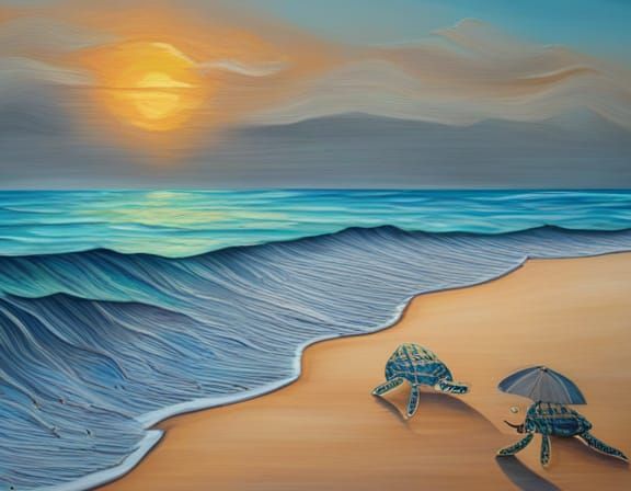 Sunrise Beach with Sea Turtle Hatchlings Art