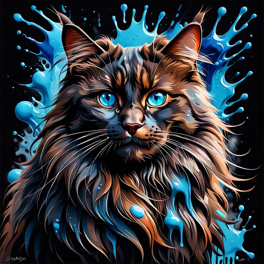 Norwegian Forest Cat in Graffiti Splash Art Style