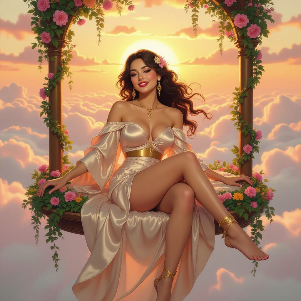 Woman in Floating Garden, Art Nouveau Style