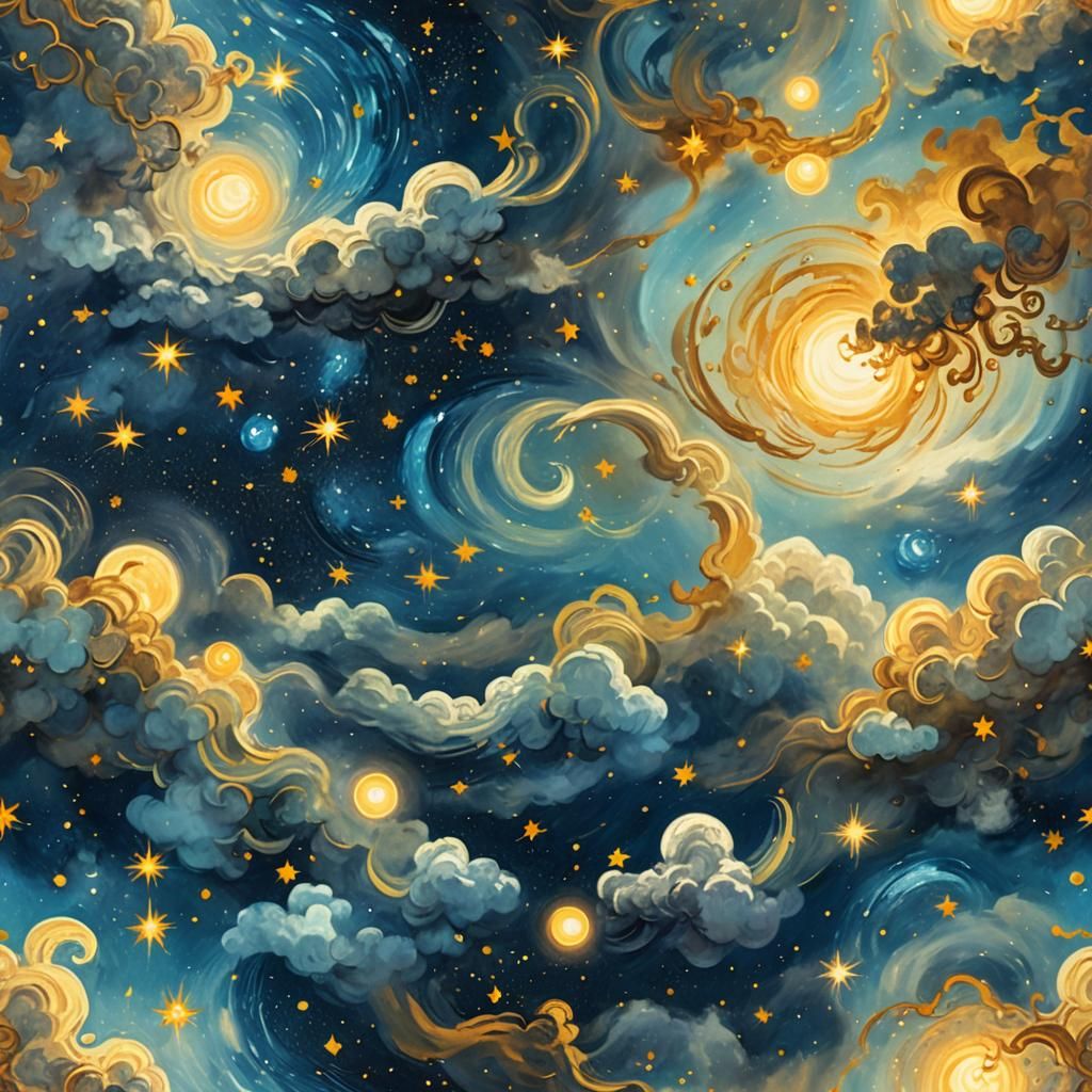 Night Sky with Swirling Starry Clouds