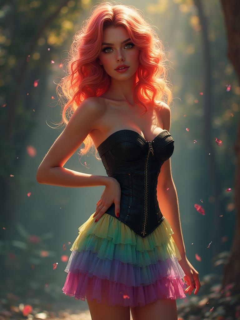 1950s Rainbow Haired Pin Up Woman in Crystals