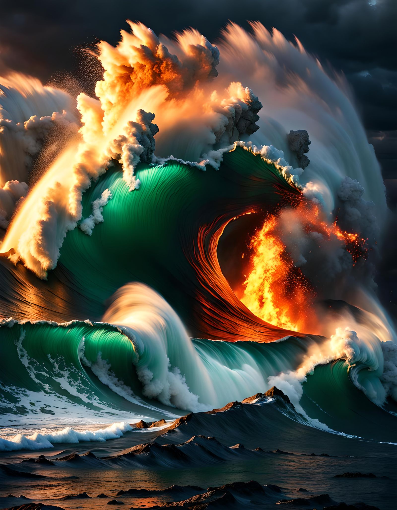3D Fantasy photo Merciless winds caused the enormous waves t...