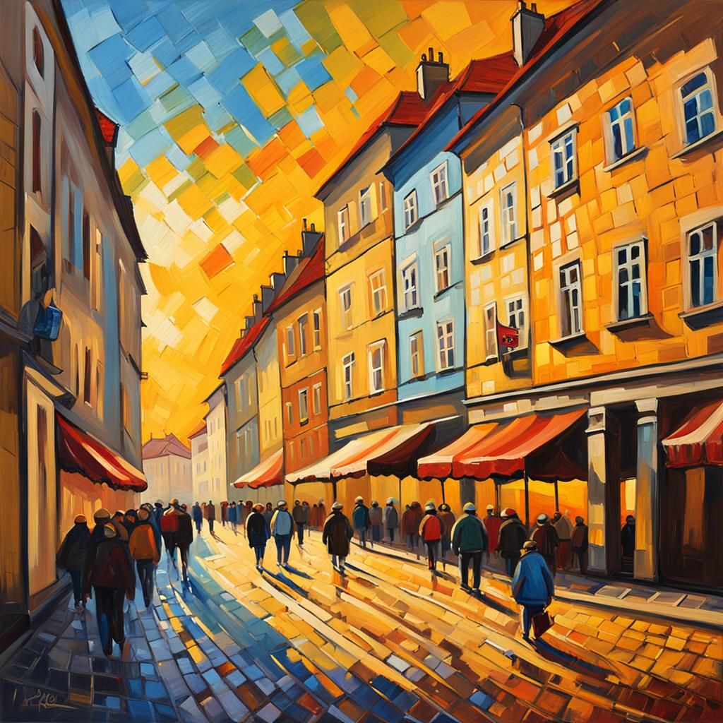 Vibrant Brno Cityscape in Expressionist Oil Painting Style
