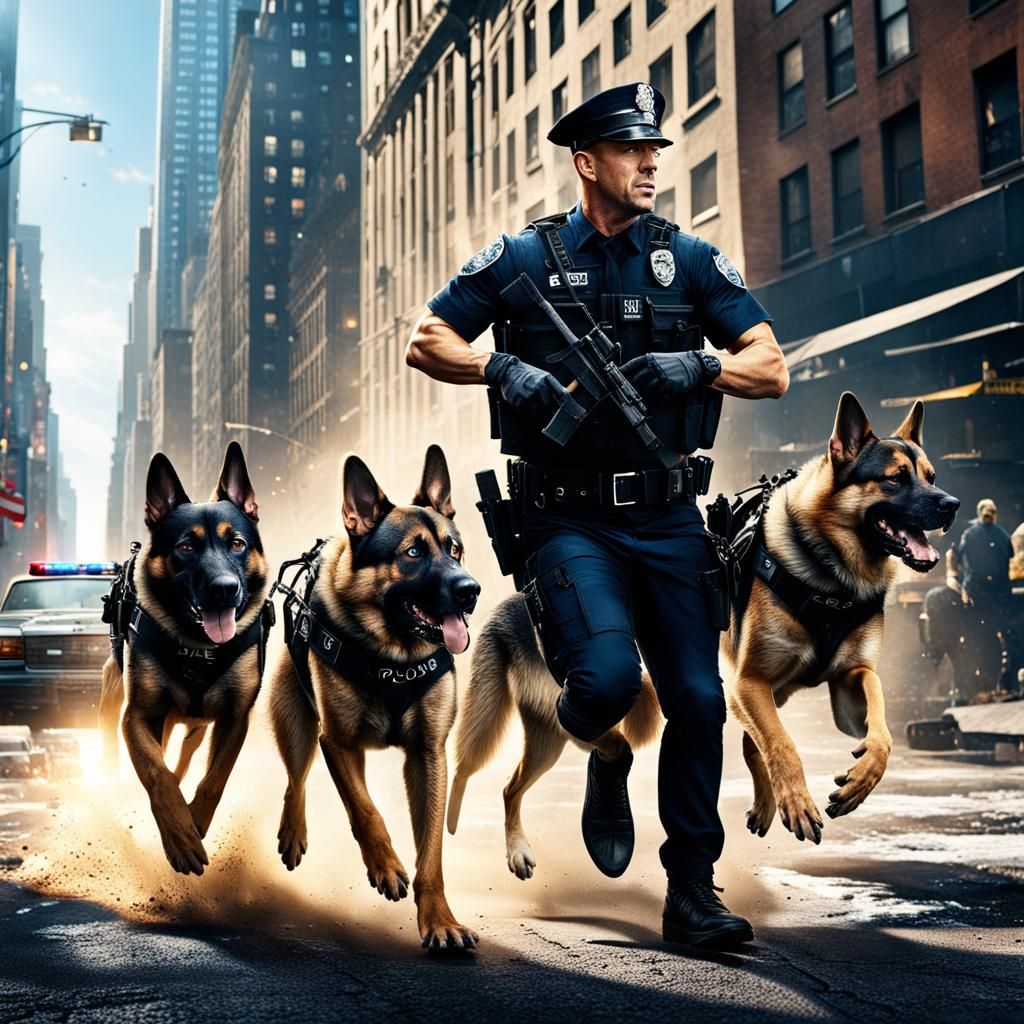 Police Officer and Canine Unit Chase in New York