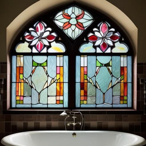 Stained Glass Bathroom Window Creates Colorful Light