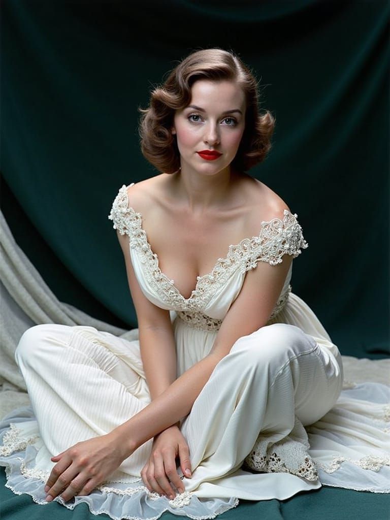 Vintage Portrait of Woman in 1950s Gown