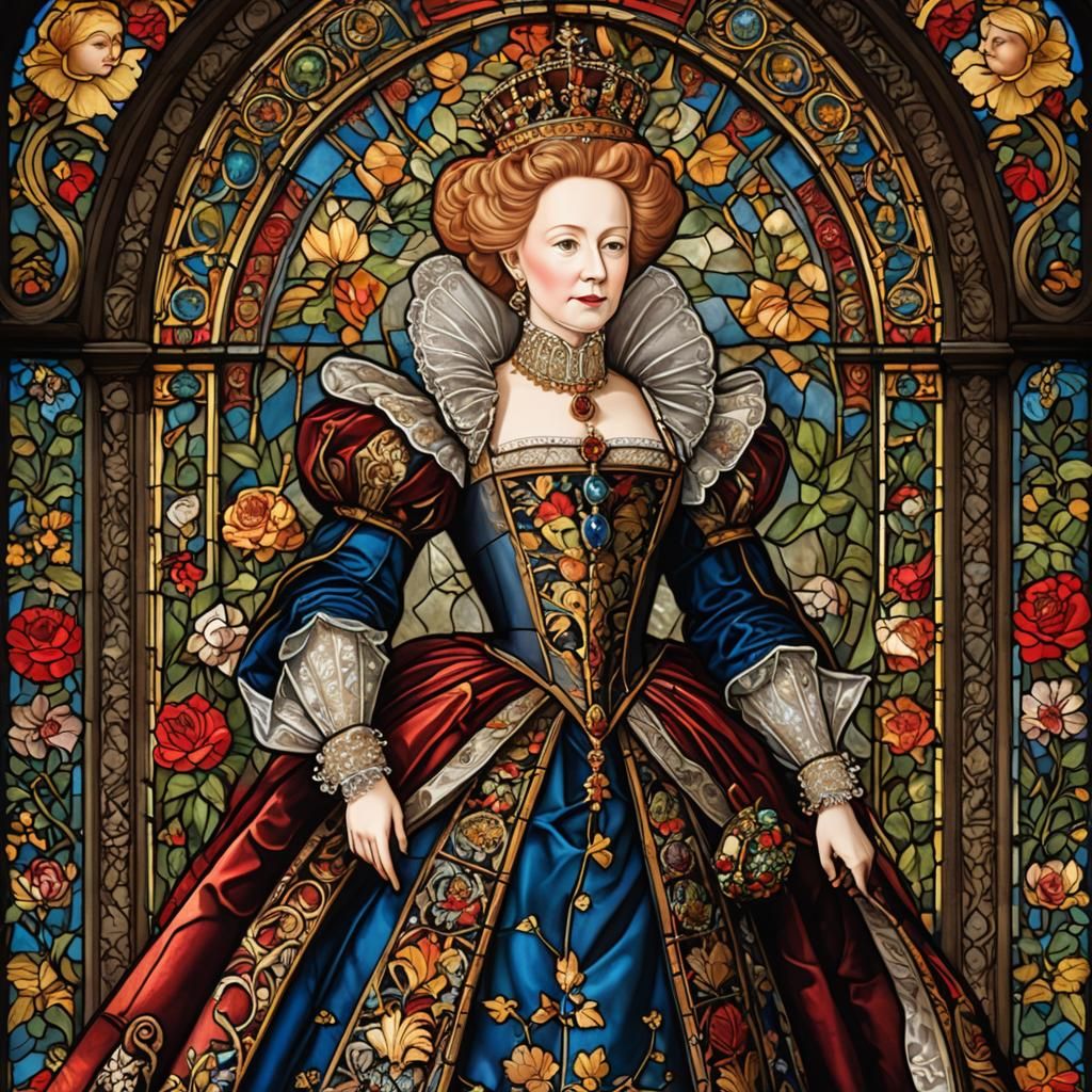 Queen Elizabeth I Stained Glass Portrait