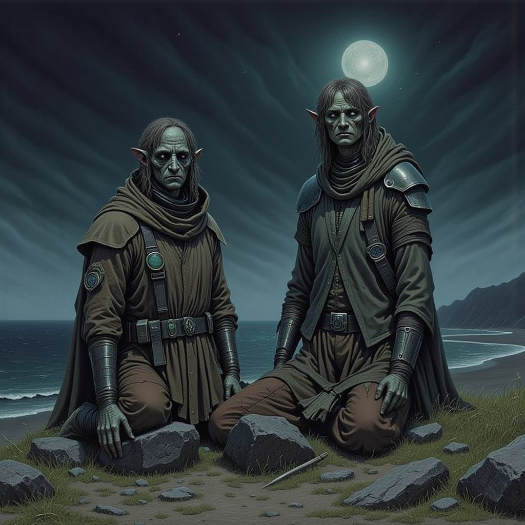 Sci-fi Crew Encounters Eyeless Stranger on Beach