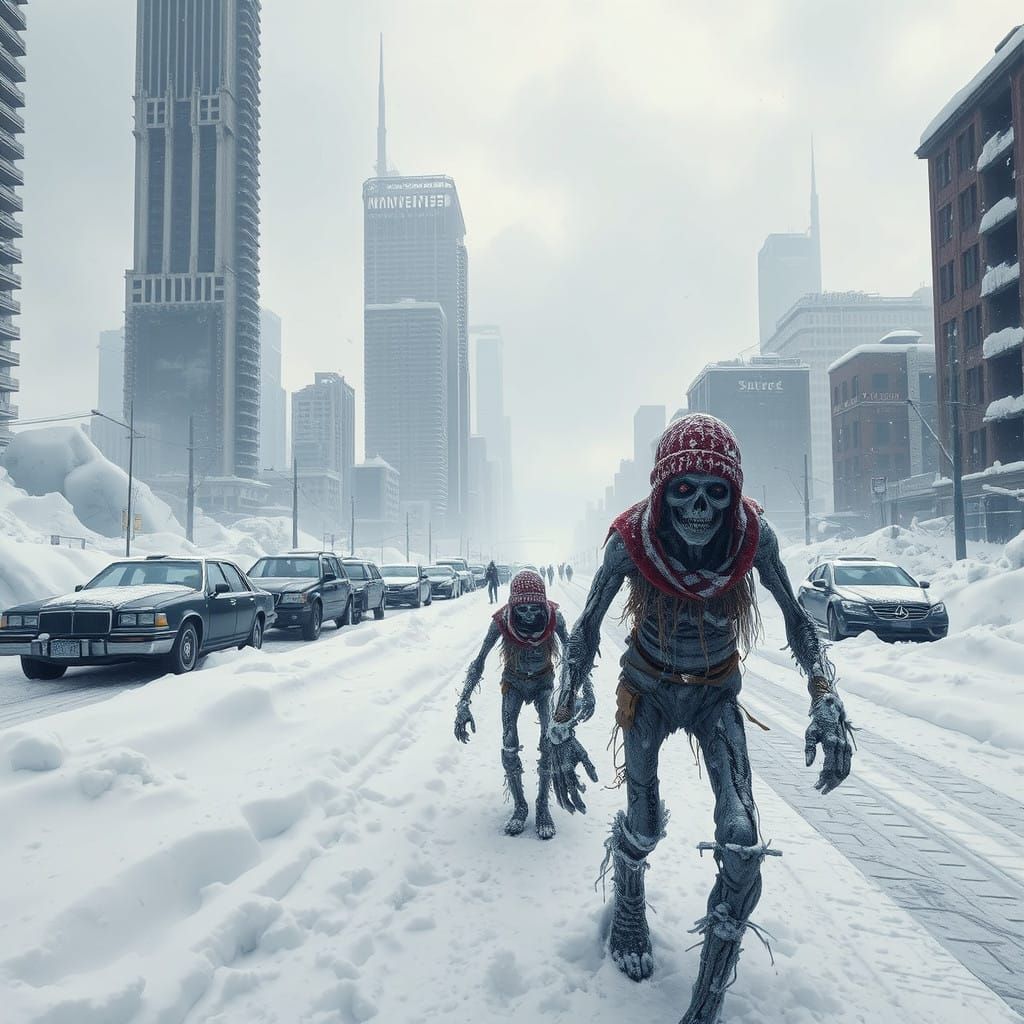 Post-Apocalyptic Cityscape in Neo-Futuristic Winter