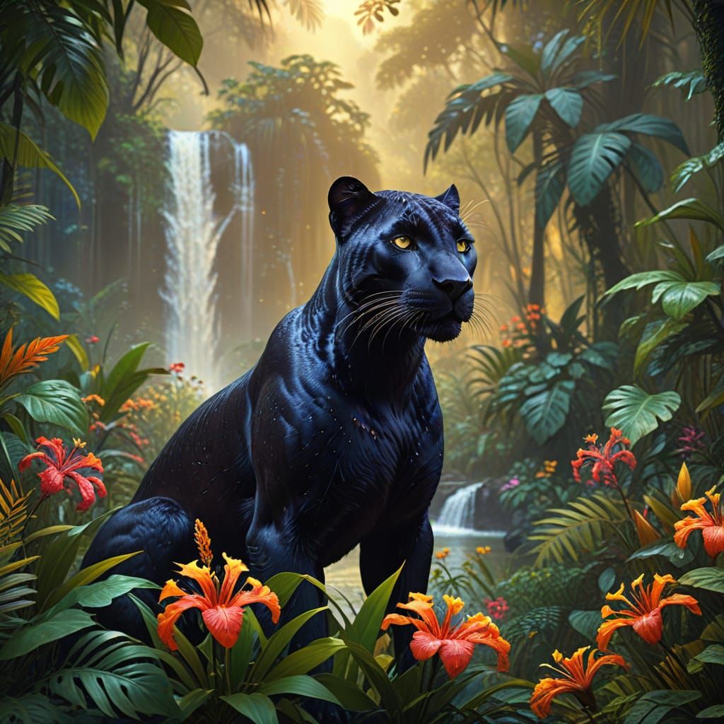 Black Panther in Rousseau-esque Tropical Paradise