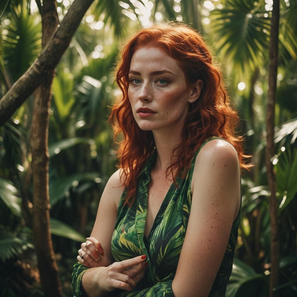 Sensual Woman in Tropical Setting: Cinematic Film Still