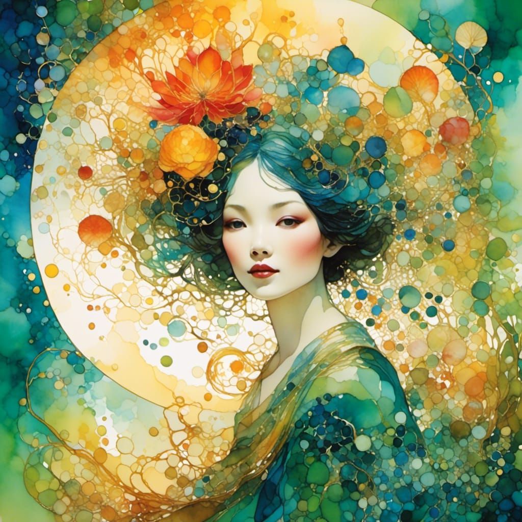 Alcohol Ink Art with Golden Outlines and Motifs