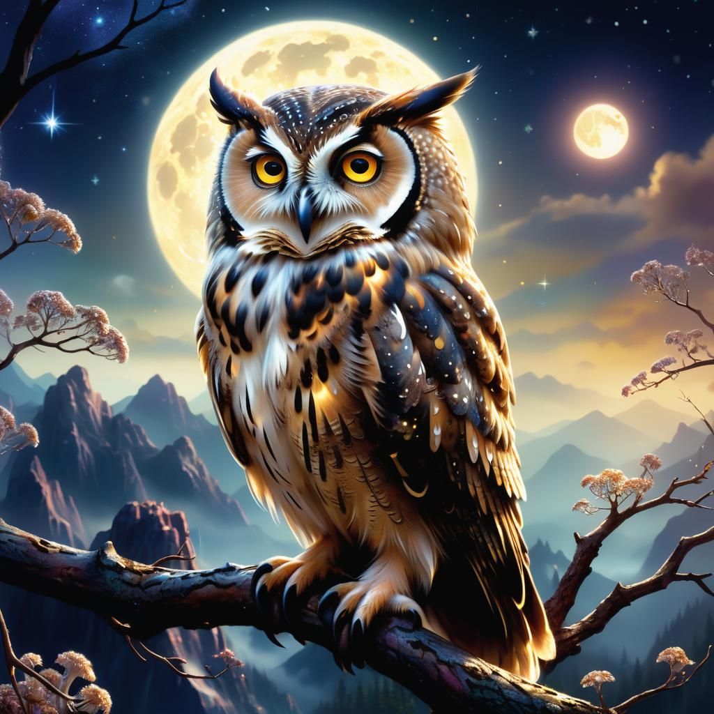 Owl Portrait in Ethereal Fantasy Landscape