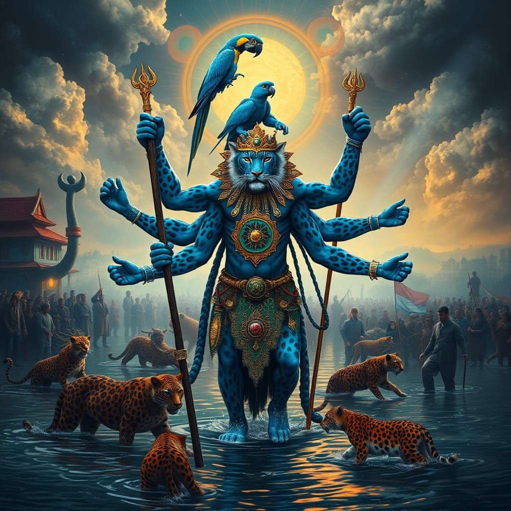 Blue Leopard Shaman in Flooded City