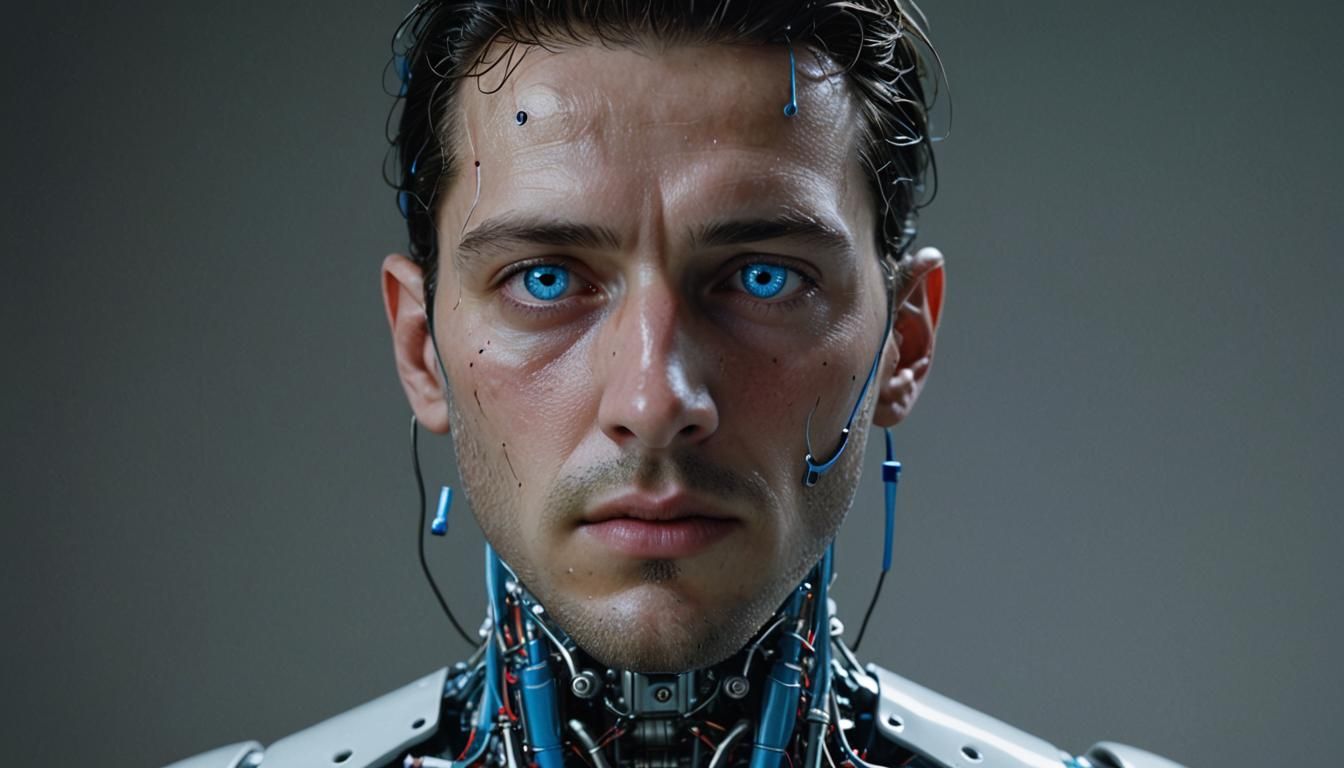 Hyperrealistic Android Portrait with Blue Eyes