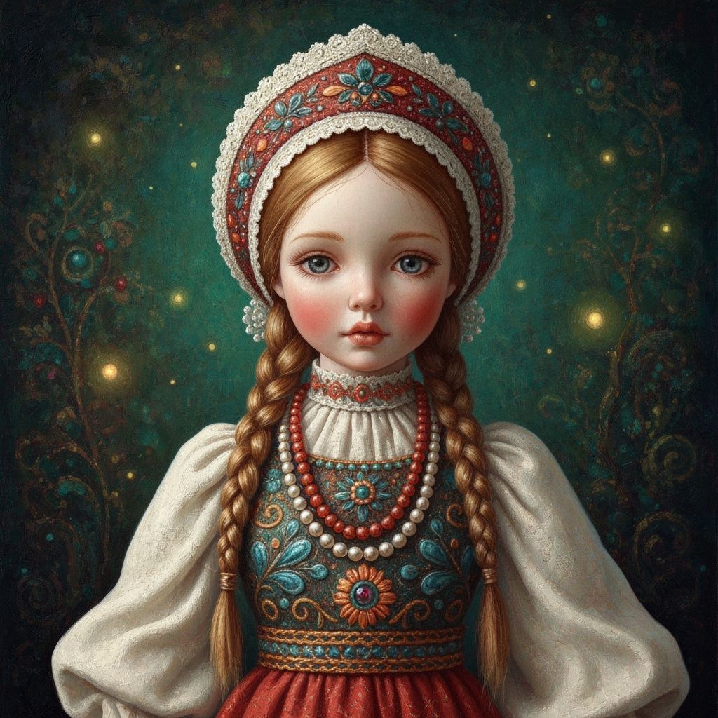 Enchanting Porcelain Doll in Slavic Folklore Style