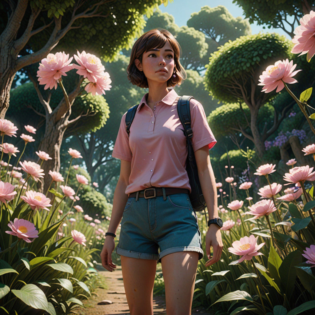 Whimsical Fantasy Girl in a Vibrant Garden, in a Dreamy Wate...