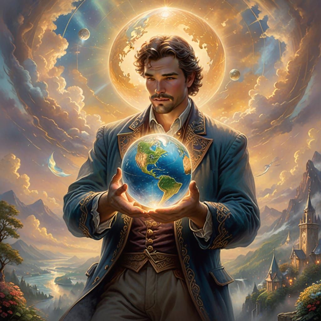 Ethereal Fantasy World in Hand as Kinkade Painting