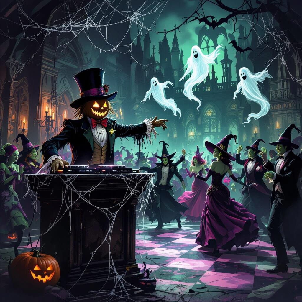Midnight Halloween Ball at Gothic Mansion with Scarecrow DJ