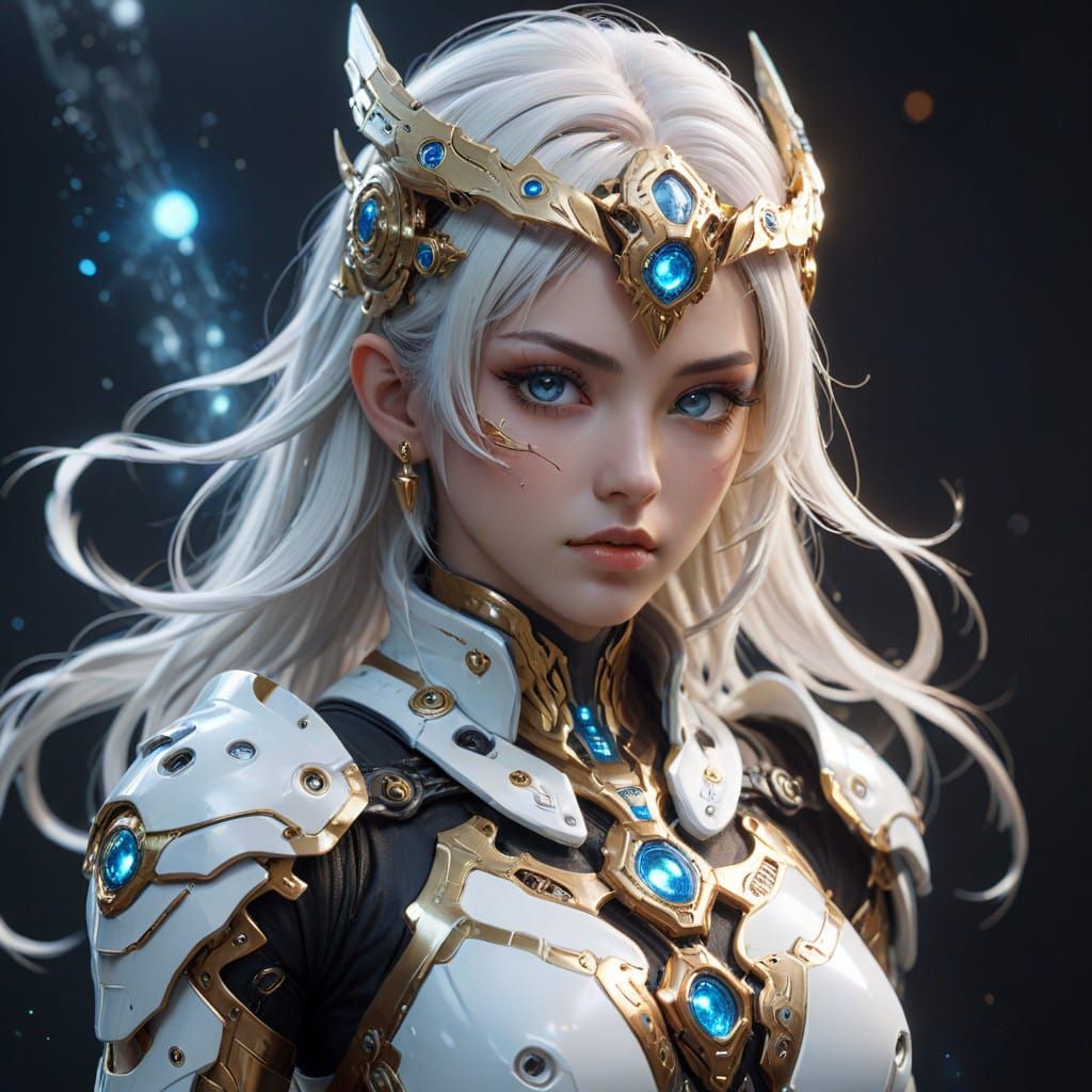 Cyber Mystic Warrior in Ancient Armor with Ethereal Eyes