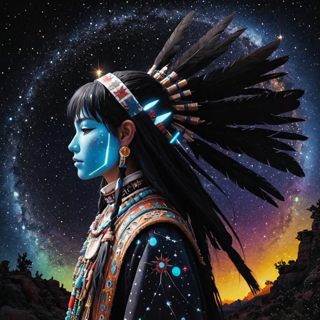 Celestial Kachina in Anime-Inspired Starry Aesthetic