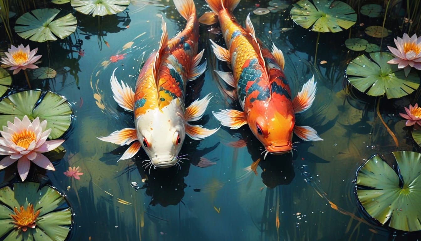 Koi Pond in Hidden Garden: Watercolor Art