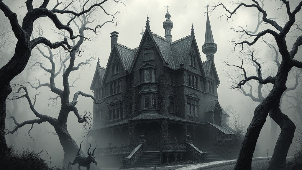Dark Fantasy: Haunted Mansion in Eerie Graphite Style
