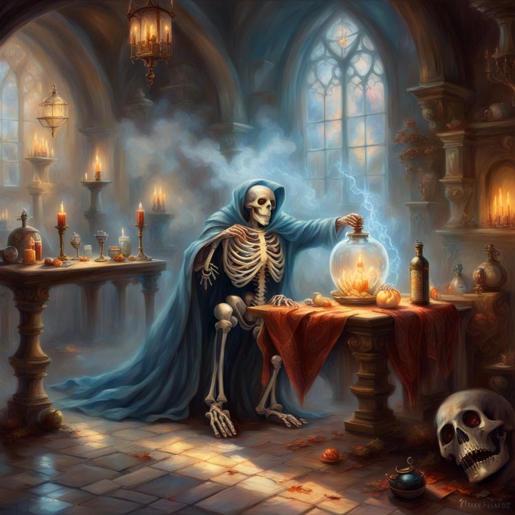 Skeleton Cleric Heals Dying Paladin in Ethereal Fantasy