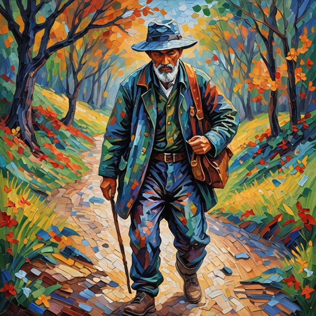 Wandering Nomad in Expressionist Oil Painting Style
