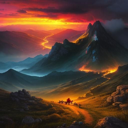 Knight Versus Hydra in Vivid Sunset Battle