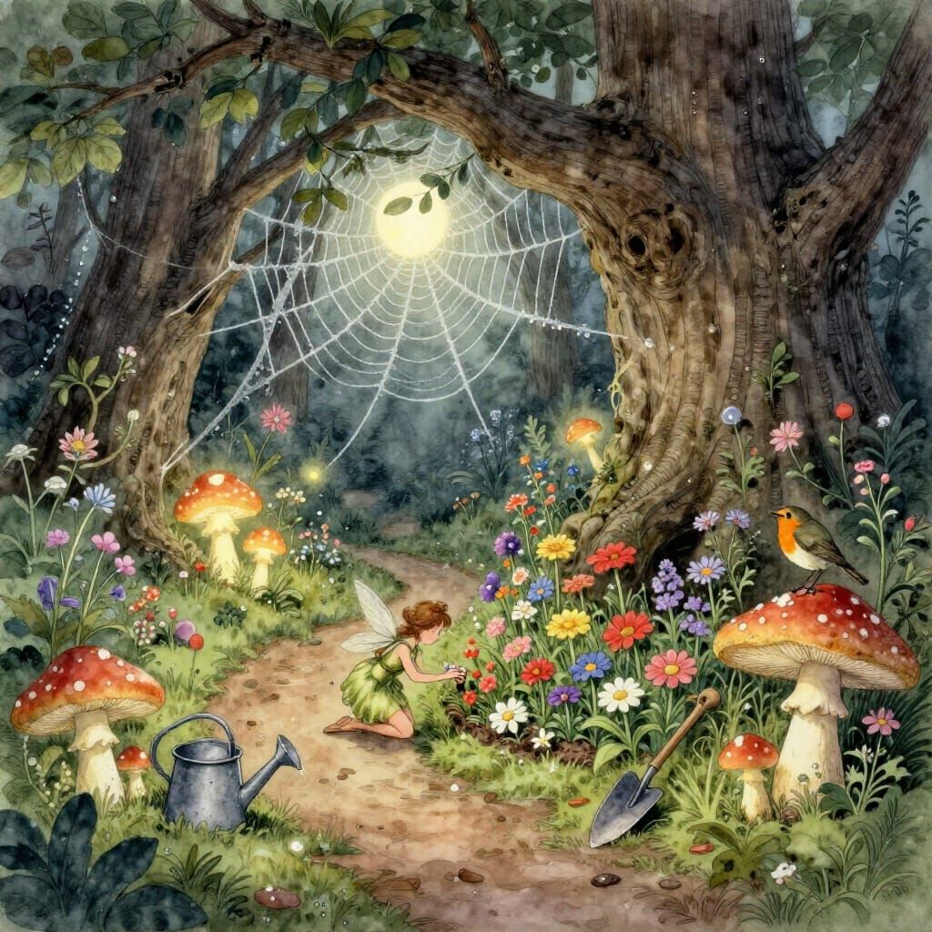 Enchanted Fairy Garden in Ancient Tree Hollow