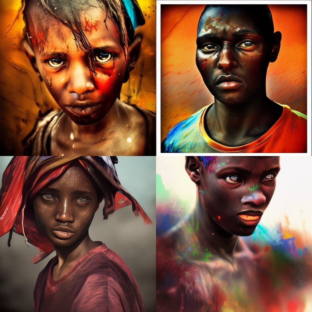 Hyperrealistic Refugee Portrait in Splash Art Style