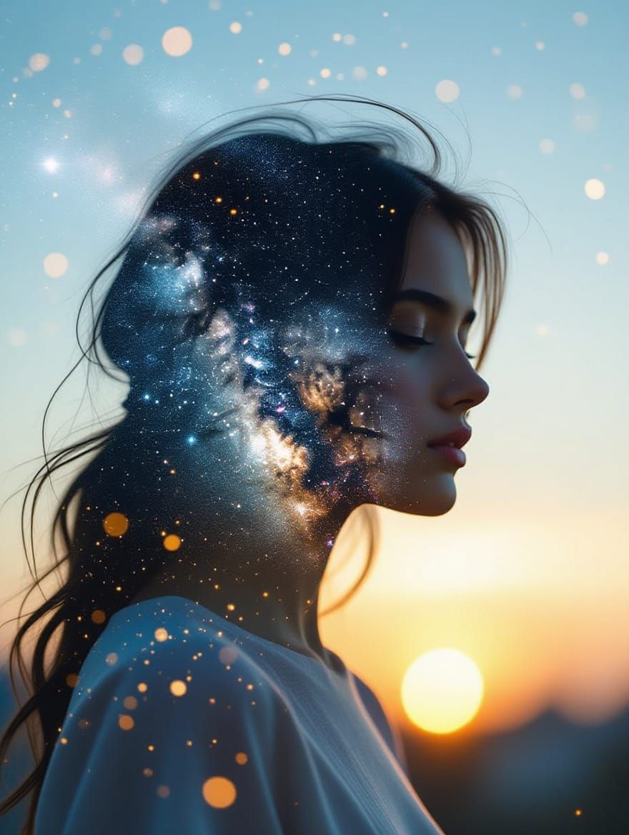 Stunning Double Exposure Portrait of a Young Woman Amidst a ...