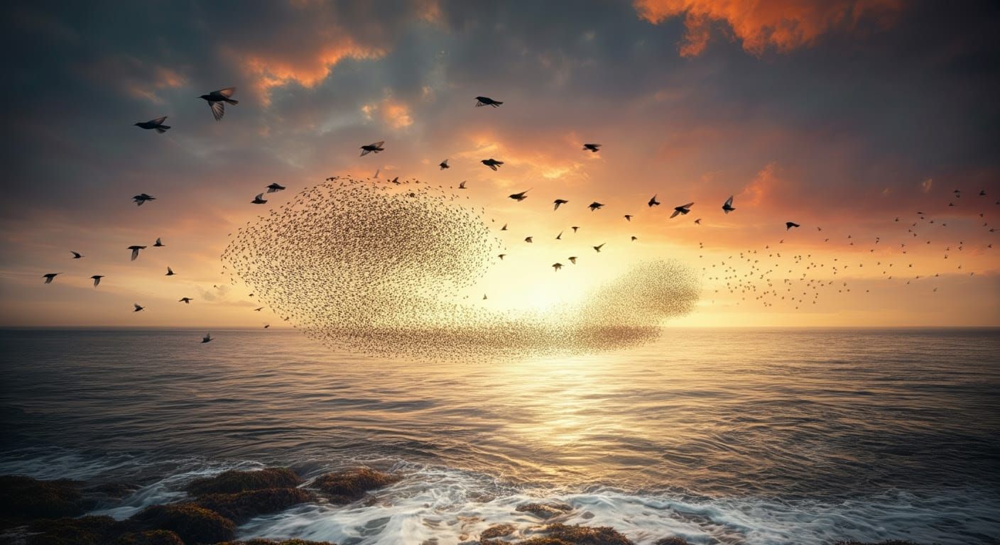 Mesmerizing Starling Flock in Sunset Splendor