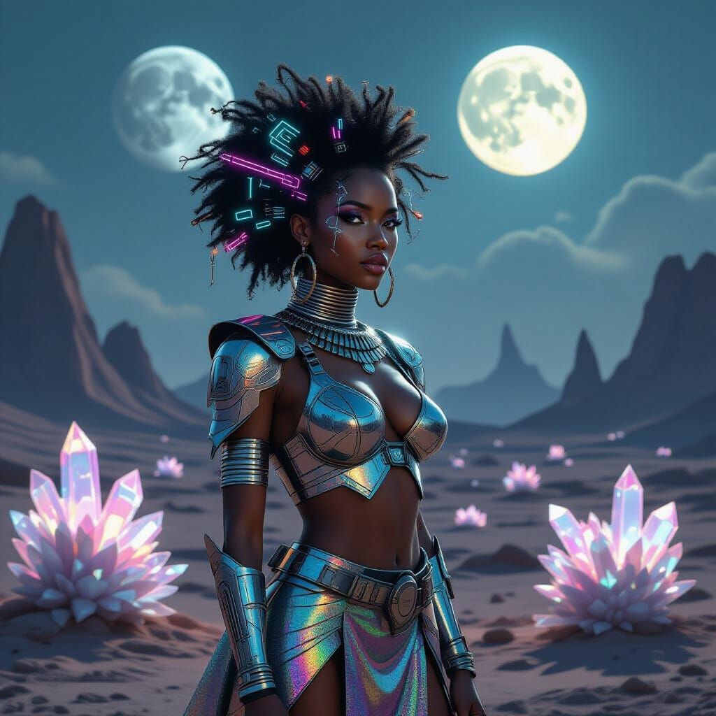 Afrofuturistic Woman on Alien Planet as Surreal Art