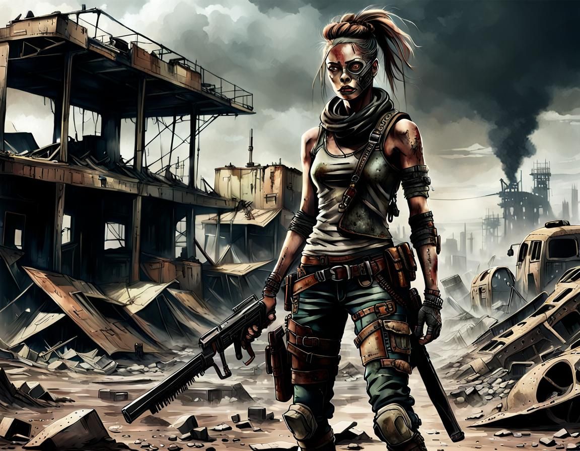 Dystopian Wasteland: Post-Apocalyptic Warrior Woman