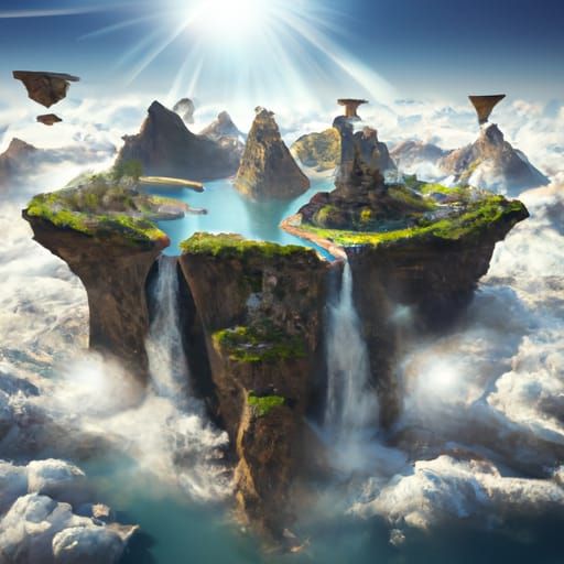 Floating Island with Waterfalls: Fantasy Art